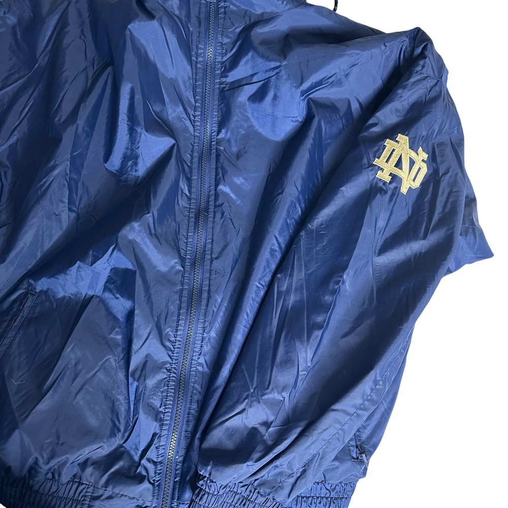 Vintage Notre Dame Navy Blue Hooded Lined Windbreaker Jacket XL GEAR For Sports - Picture 3 of 9